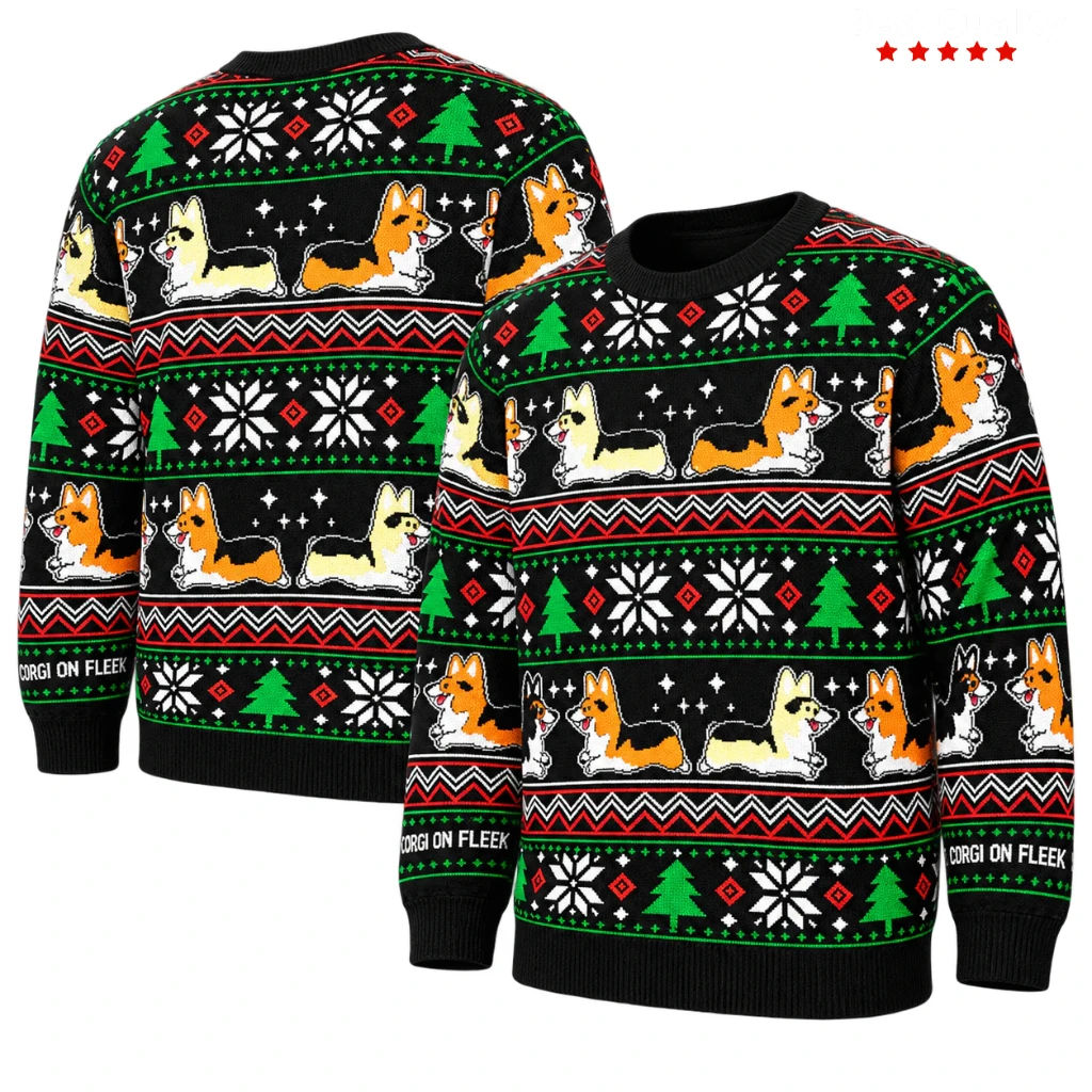 Corgi On Fleek Christmas Dog Snowflake Pattern Ugly Christmas Jumper