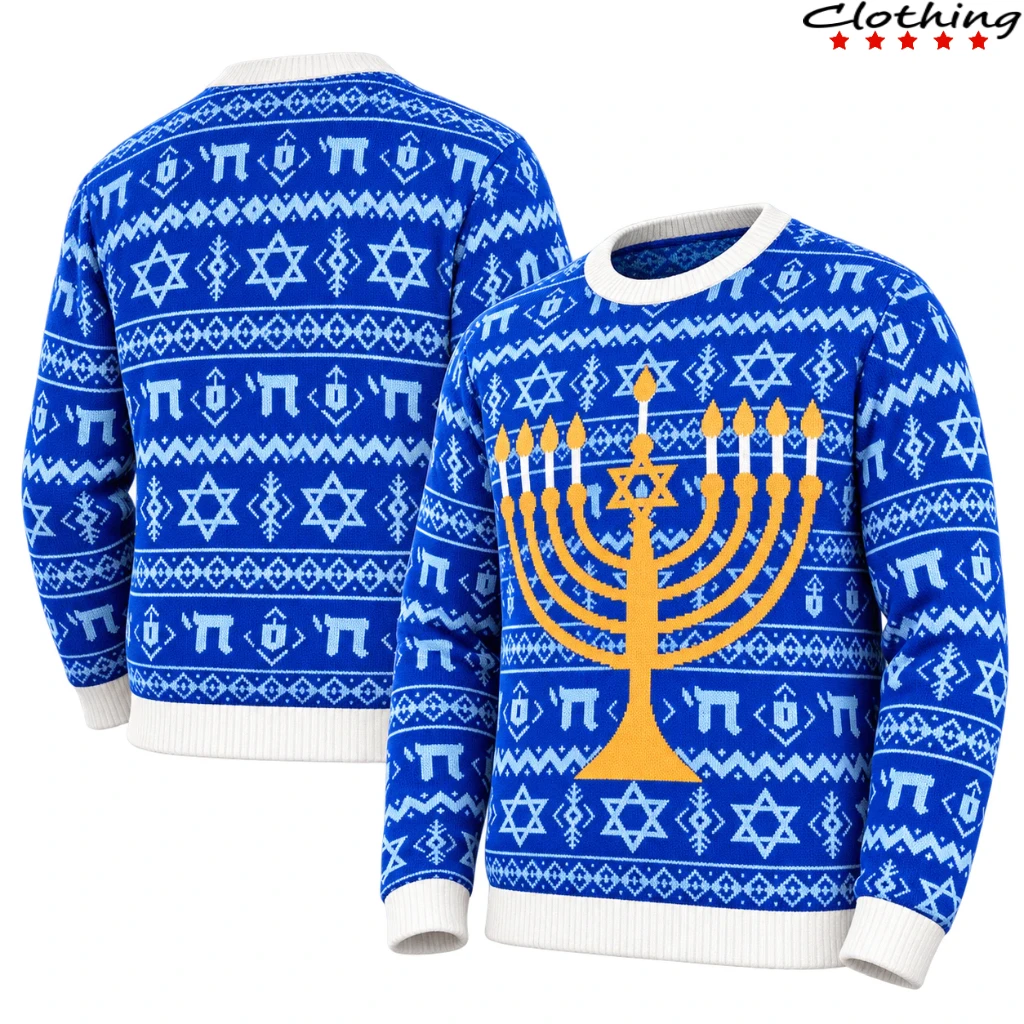 Hanukkah Menorah Star Of David Blue Holiday Sweater