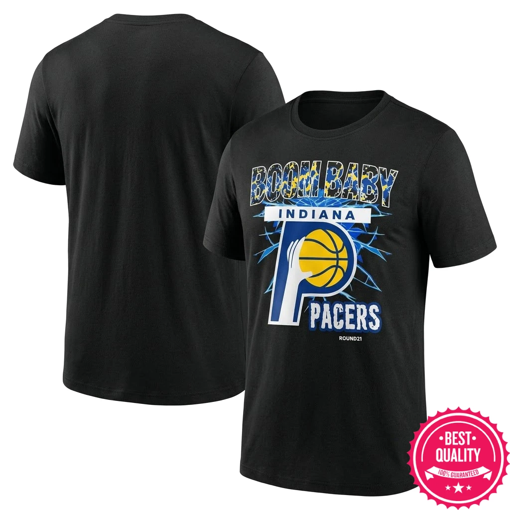 Official Indiana Pacers Boom Baby Shatter Round21 Tee